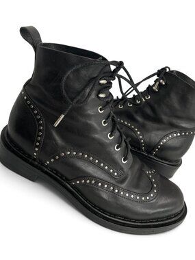 Rag & Bone Cozen Black Studded Leather Wing Tip Combat Boots Women's US 9.5